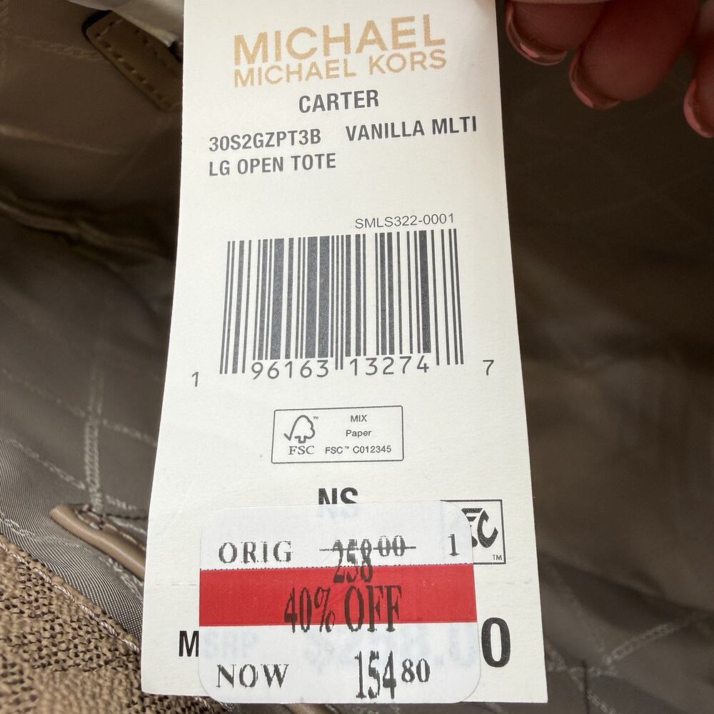 Michael Kors Carter Signature Large Open Tote Bag Purse Vanilla and Tan Multi - Picture 11 of 12